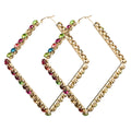 New Fashion Punk Style Big Earrings Large Size Gold Plated Crystal Rhinestone Square Hoop Earrings for Women