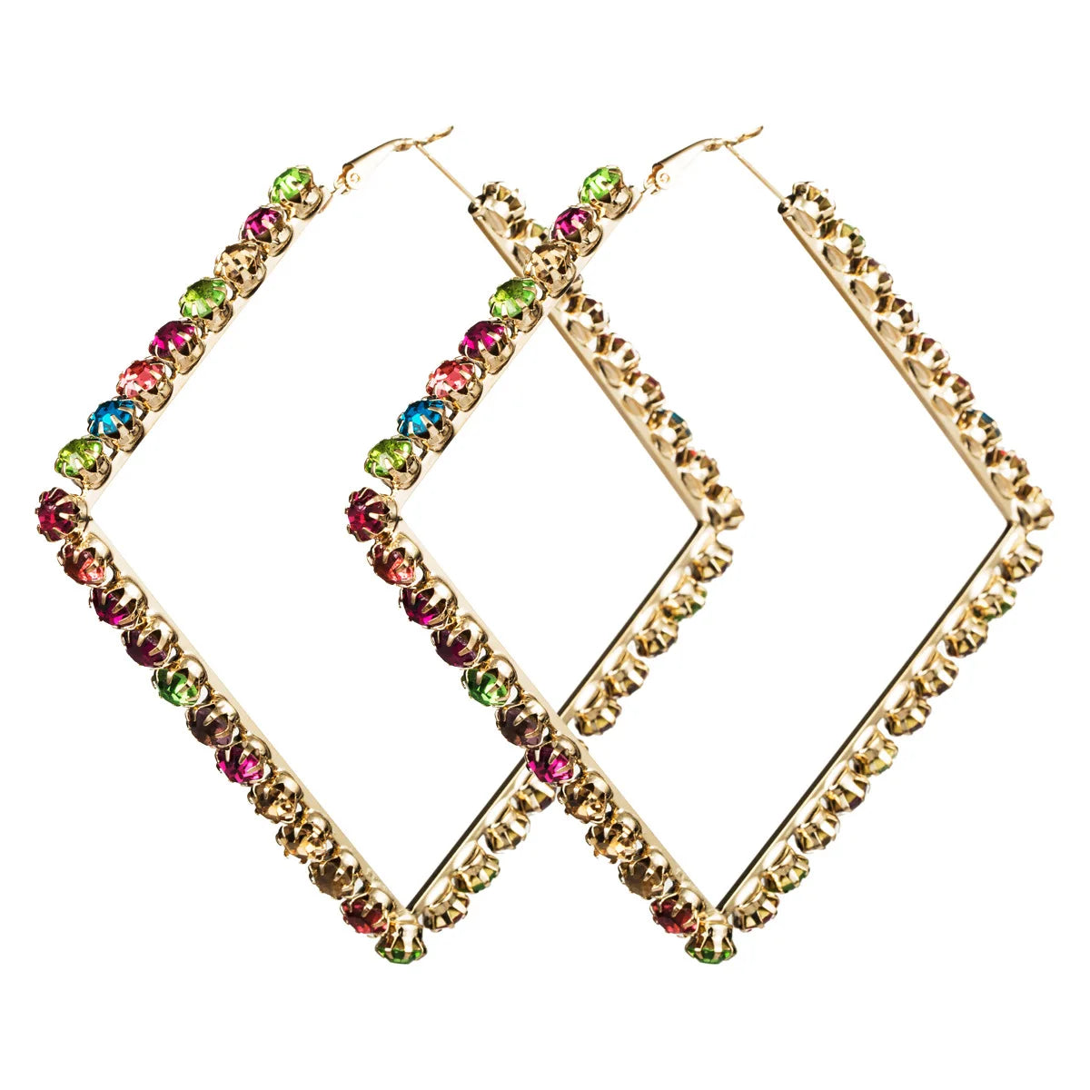 New Fashion Punk Style Big Earrings Large Size Gold Plated Crystal Rhinestone Square Hoop Earrings for Women
