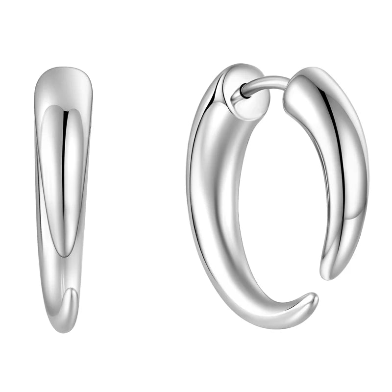 925 Sterling Silver Round Chunky Clip on Earrings Polishing Textured Waterproof Cuff Pierced Earrings