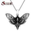 SS8-599P Wholesale Death Head Skull Butterfly Moth Pendant Necklace for Man Stainless Steel Punk Good Detail Animal Jewelry