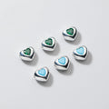 Shiny 925 Sterling Silver Zircon Heart Spacer Beads Green Blue Heart Charms Beads for Jewelry Making