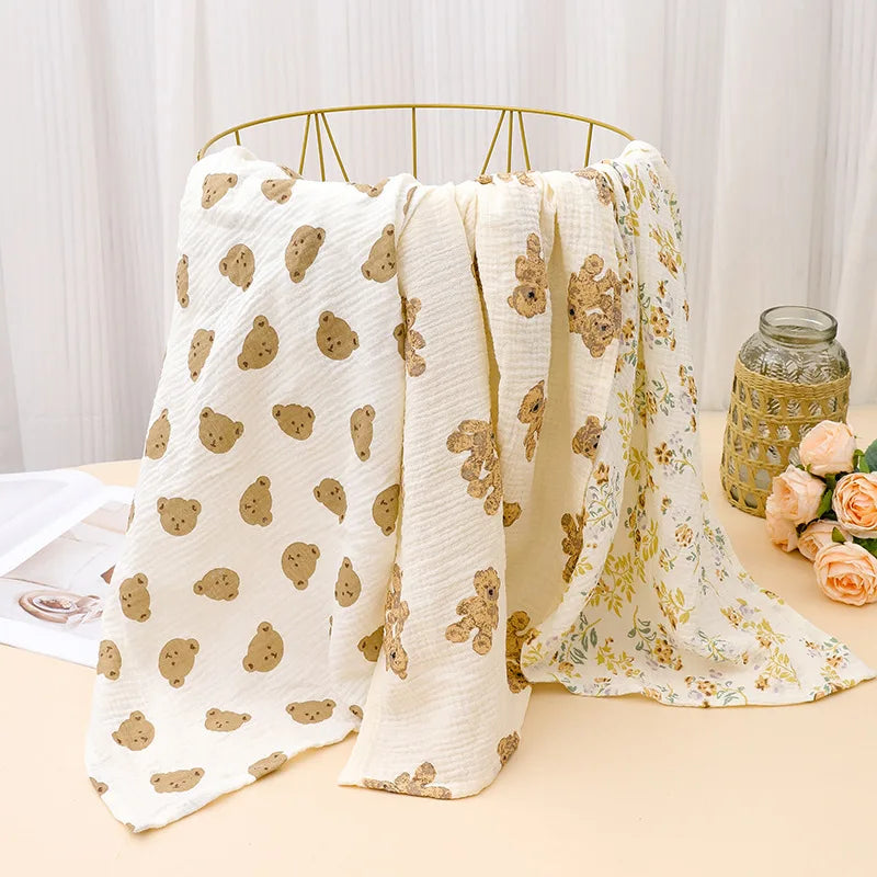 Organic Cotton Muslin Swaddle Blanket for Infants 2-Layered Solid & Character Patterns Wholesale Festival Cartoons Blanket