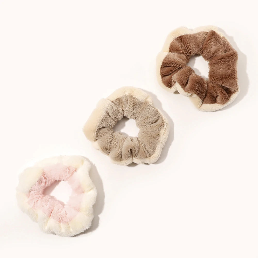Large Color Contrast Plush Hair Ring Korean Girls Buns Scrunchy Hair Band Fashion Curly Soft Children Hair Ties Accessories