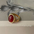 Silverbene Elegant Red Oval Natural Agate 925 Sterling Silver Adjustable Ring
