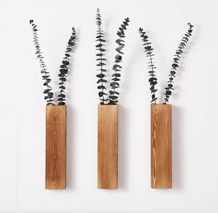 Modern Home Small Wall Planters Living Room Hanging Wooden Pocket Wall Vases for Dried Flowers