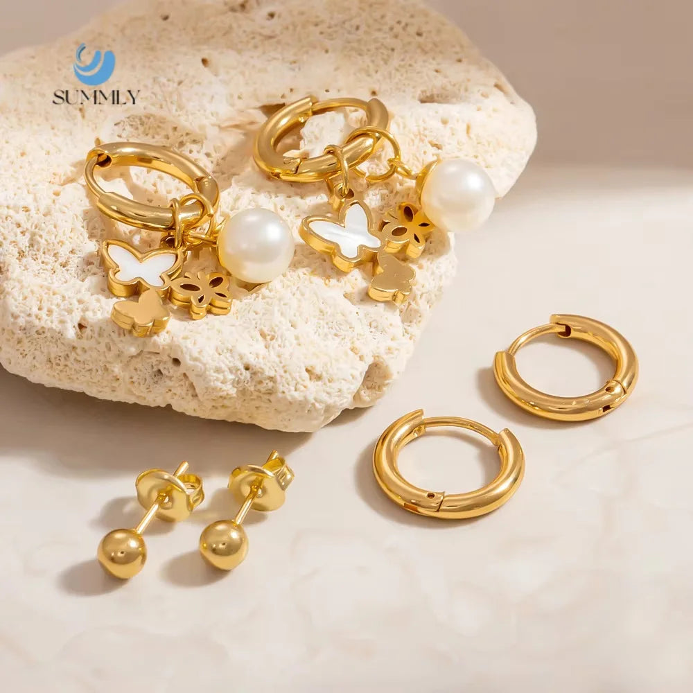 SUMMLY Vintage Trend Wholesale Light Luxury Geometric 18K Gold Plated Stainless Steel Earrings Set Fashion Jewelry