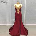Ruolai OEV-L4037 V Neckline Beading Mermaid Formal Evening Dress Side Split Satin Dinner Gowns