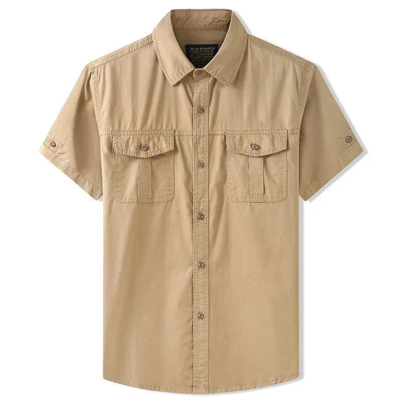 Men's Cotton Casual Short Sleeve Tactical Shirt Outdoor Shirt for Hiking Hunting Traveling Trekking