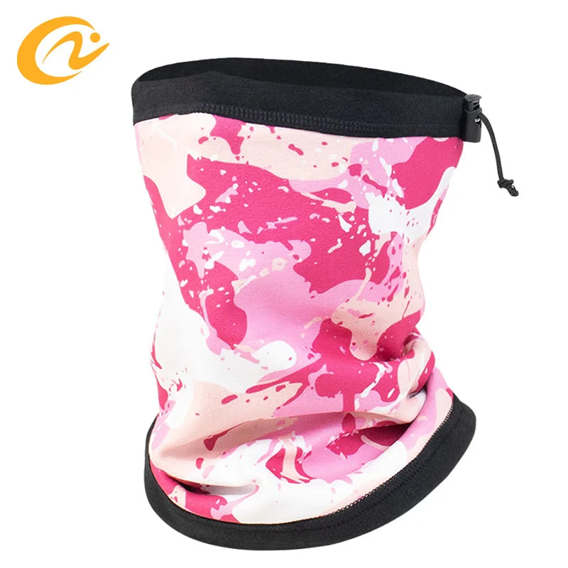 Wholesale OEM Winter Camo Printed Neckwear Adjustable Drawstring Windproof Double-Layer Thicken Warm Fleece Neck Gaiter