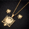 Gold Plated Albanian Eagle Pendant Necklaces Stainless Steel Albanian Eagle Necklace With Earrings Set