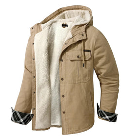 Custom Winter Us Size Men's 100% Cotton Casual Fleece Plus Thick Hooded Jacket Oversize Fleece Outdoor Sherpa Jackets for Man