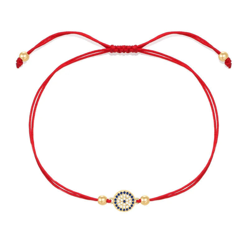 Blue CZ Zircon Turkey Eyes Rope Chain Bracelet Gold Plating Round Evils Eyes Charm Bracelet for Women