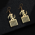 18K Gold Plated Stainless Steel Gye Nyame Pendant Earring Adinkra Symbol Jewelry West African Design Drop Dangle Africa Earring