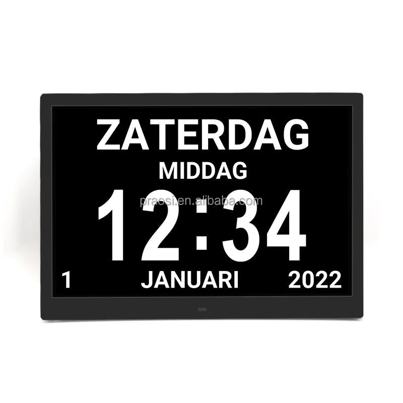 MP3 MP4 Slideshow Functions Big Size 14 Inch Digital Calendar Day Clock With Medication Reminder Function