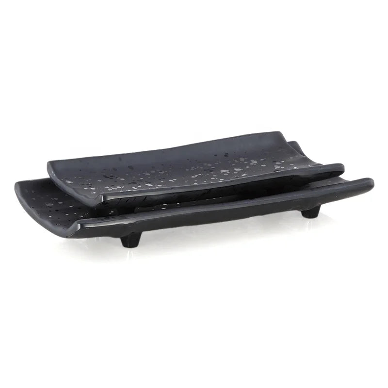 Japanese Restaurant Dinnerware 9.5 Inch Black Rectangle Melamine Sushi Dinner Plate
