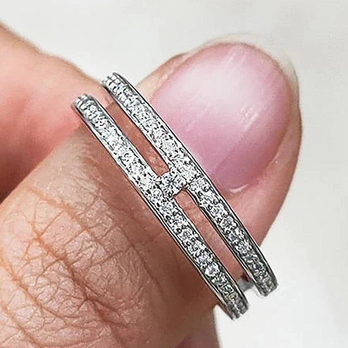 CAOSHI Wholesale Elegant Two Layer Full Simulated Moissanite Finger Engagement Couple Rings for Silver Plated CZ Rings for Women