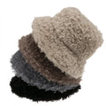 Trendy Warm Lamb Faux Fur Bucket Cap Solid Fluffy Fishing Cap Panama Bob Fisherman Winter Hats for Men and Women