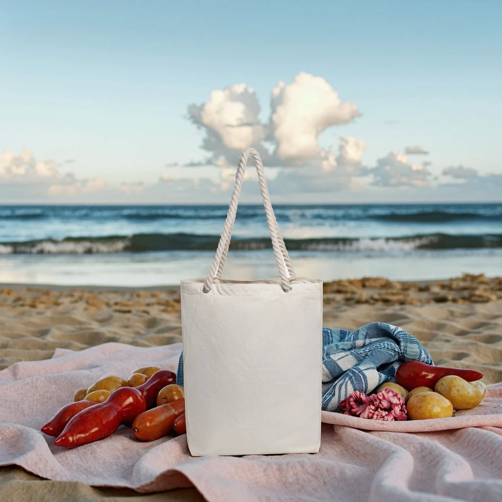 Shoulder Handbags Cotton Rope Handles Travel Tote Bag for Women Durable Beach Canvas Bags Custom Grocery Shopping Bag