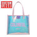 Custom Logo Women Transparent Bag Sac a Main Hologram Laser Clear Pvc Shopping Bag Ladies Holographic Beach Tote Bags