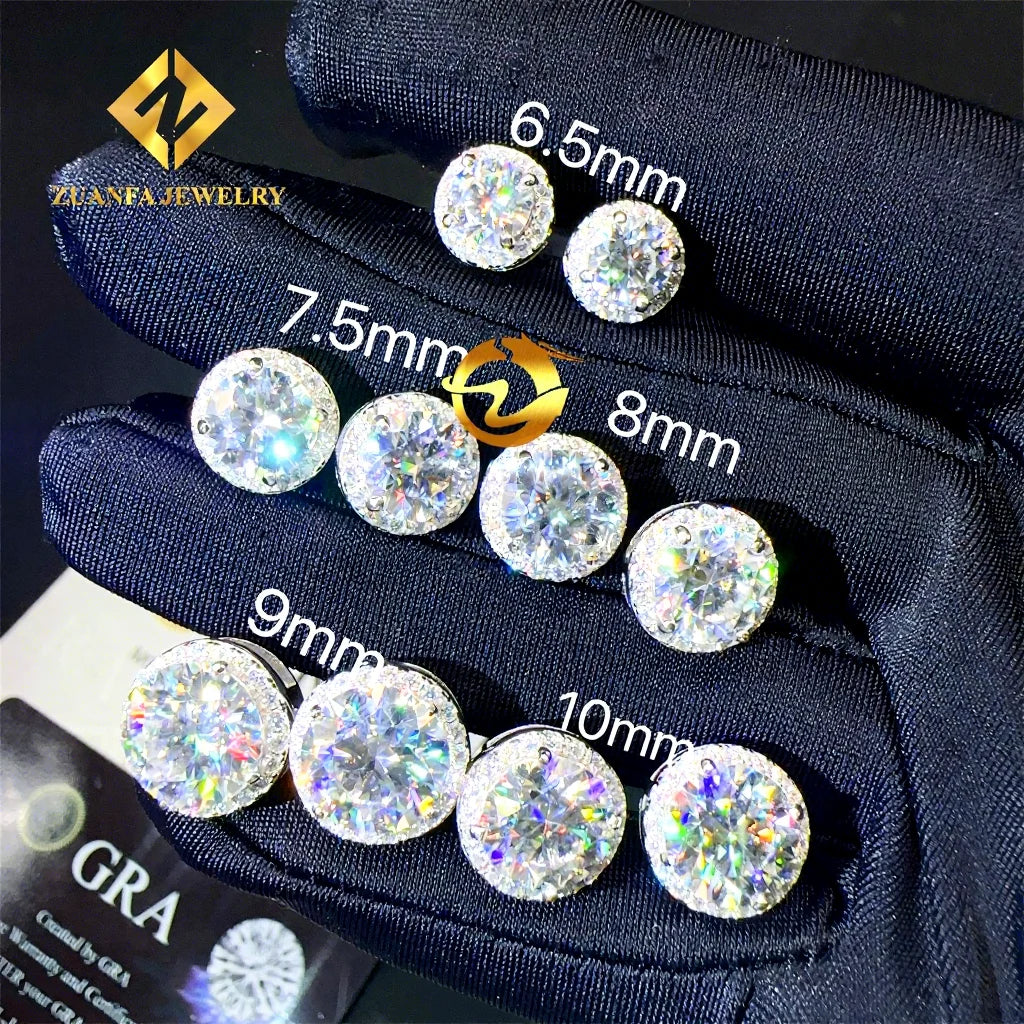 New Arrivals Fashion Style Pass Diamond Tester 4mm-10mm Screw Back Iced Out Man Round VVS1 Moissanite Diamond Hip Hop Earring