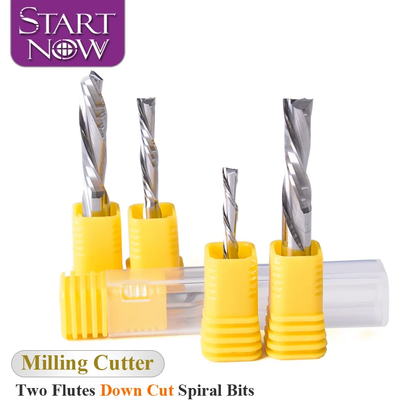 Startnow Mill Cutter Bit Down Cut Two Flute Left Spiral Bits Carbide Tungsten CNC Router Bits End Milling Parts