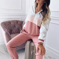 Hooded Tracksuit Women 2 Pcs Running Set Patchwork Joggers Suits Workout Clothes Loose 1/4 Zipper Sweatshirts Sportswear Printed