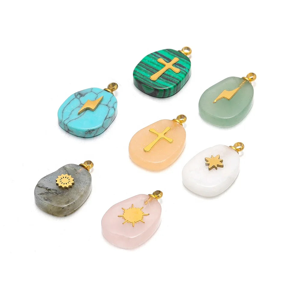 Hot Sale Natural Crystal Stone Charms Pendant Agate Pendants Necklace Gemstone DIY Jewelry Making Accessories