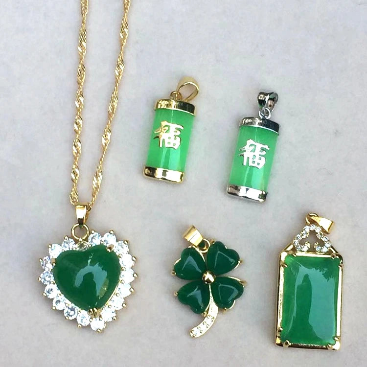 Jialin Jewelry Hot Selling Fashion 18k Gold Plated Jade Pendant Green Agate Pendant Around Necklace