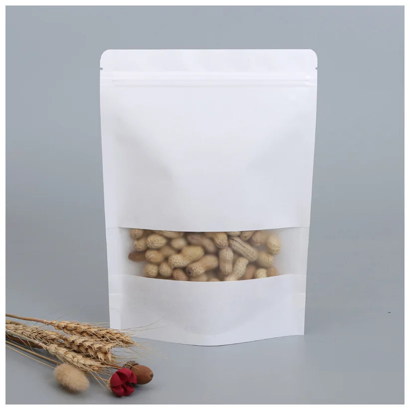 Free Design Seeds Customized Color Kraft Paper Mooncake Box Square Food Bags Window Packaging Zipper Top Lamination Noodle