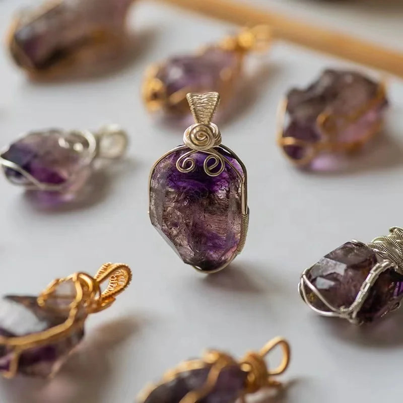 Hand Made Jewelry Wire Wrapped  Super Seven Charm Necklace Crystals Healing Reiki Energy Stone Crafts  for Meditation