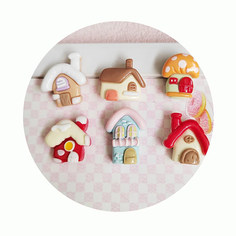 100Pcs Cartoon Mushroom House Resin Flatback Scrapbook Diy Decorative Slime Charms for Phone Decor DIY Hair Bows Center