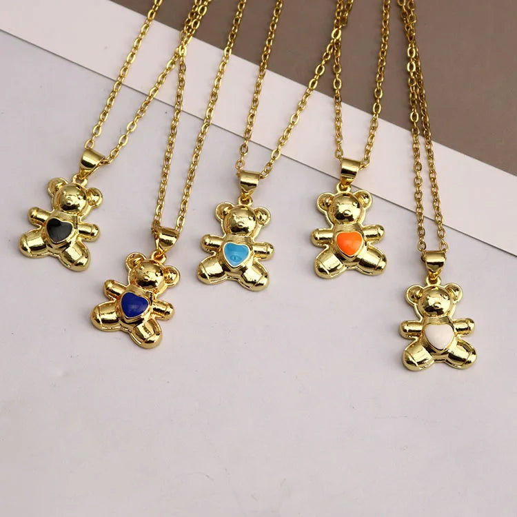 NM1184 Gummy Enamel Colorful Heart Bear Charms Pendant Necklace for Women