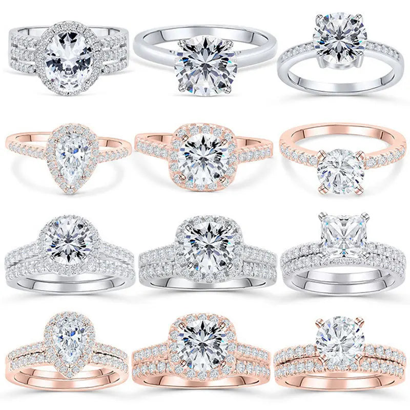 White Gold With Diamond Gold-Plated Flower Pattern for Anniversary 925 Sterling Silver Ladies' Engagement Wedding Ring