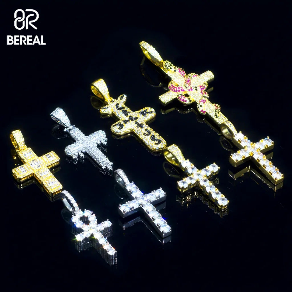 Pass Diamond Tester Moissanite Cross Pendant Iced Out Hip Hop Style Baguette Cut Gold Plated 925 Silver Pendant for Men Women