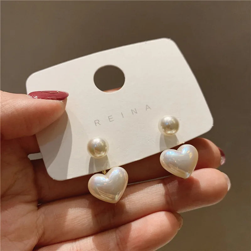 Trendy Gold Plated Pearl Heart Shaped Earrings Pearl Love Heart Stud Earrings Women