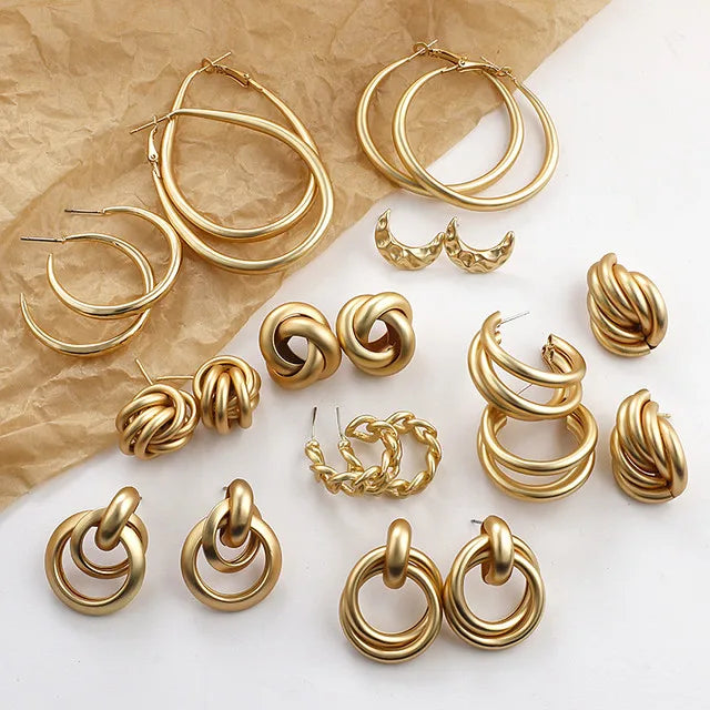 New Fashion Gold Color Trendy Round Geometric Hoop Earrings for Women
