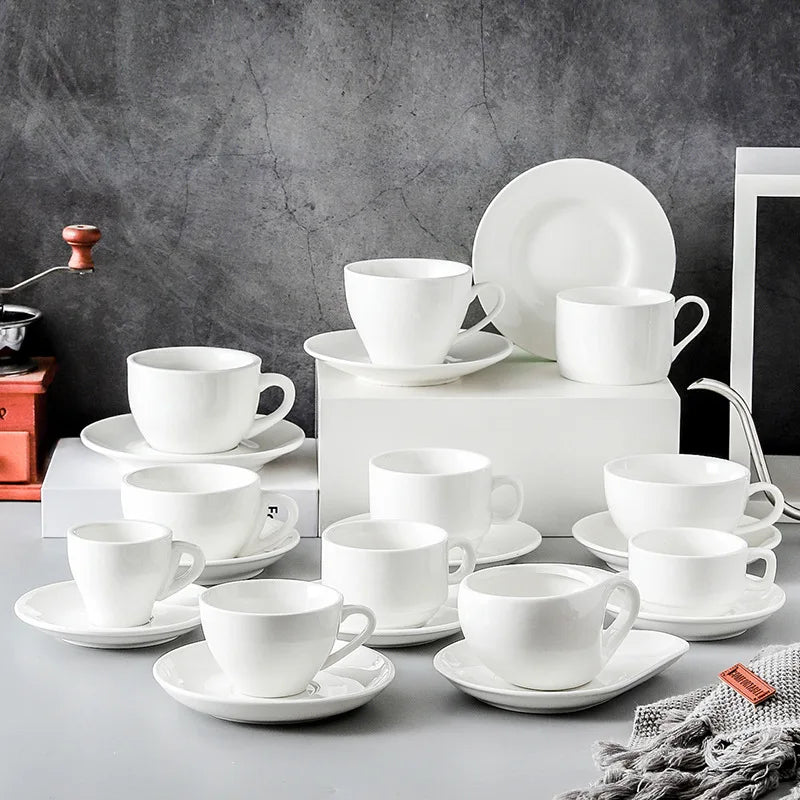 Seaygift Customized logo Promotional Gift 180ml Sublimation Blanks White Ceramic Tea Mugs Coffee Cups with Saucer Sets