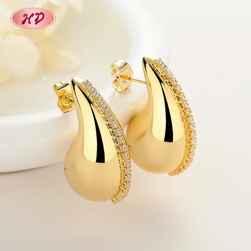 Brass Guangzhou Manufacture Bottega Earrings 3A Cubic Zirconia 18K Gold Plated Water Drop Earring for Women Fashion Jewelry