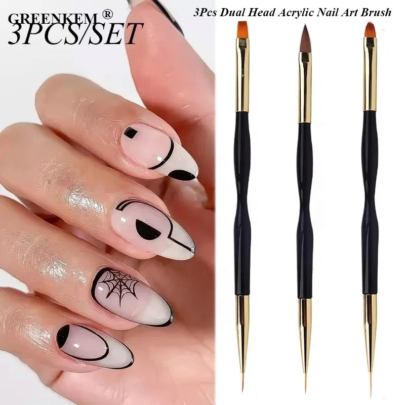 3Pcs Dual Head Acrylic New Style French Stripe Set Ultra-thin Line Drawing Pen Makeup Brush