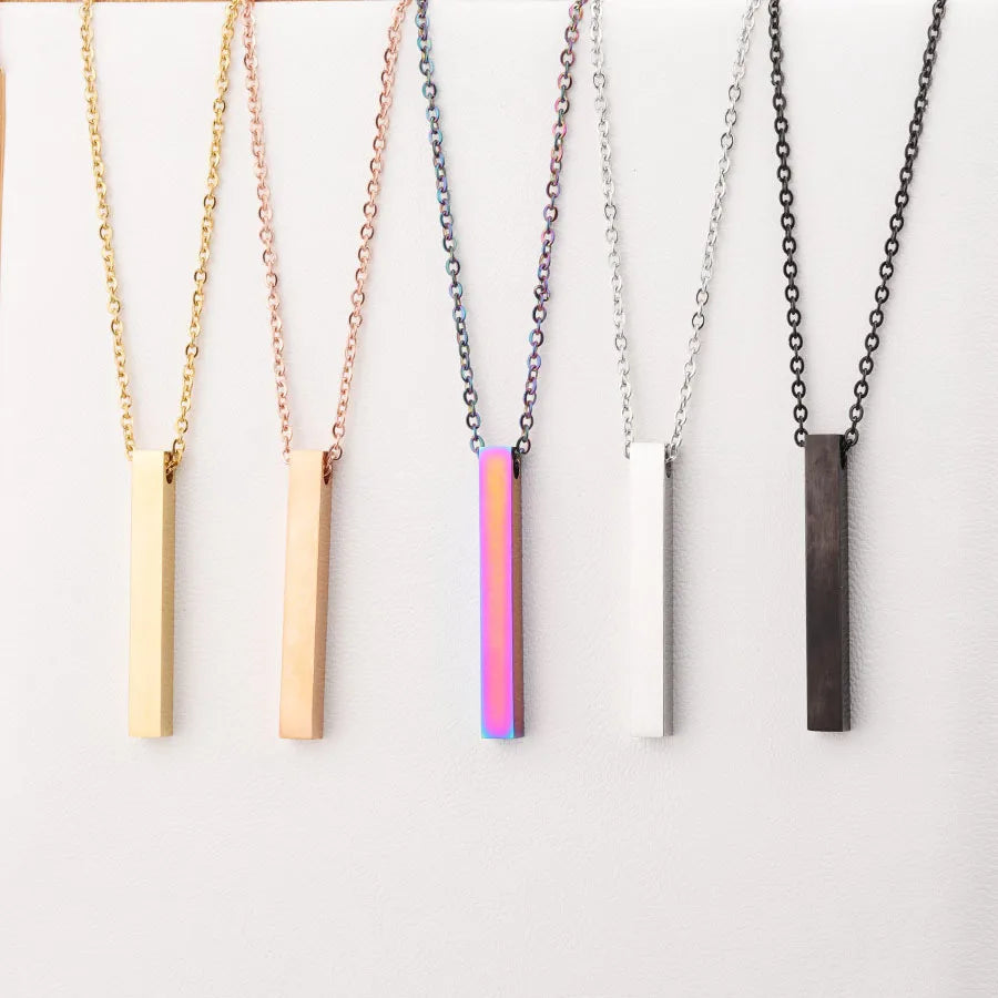 2026 New Stainless Steel Simple Three-Dimensional Long Necklace With Engraving Bar Shape