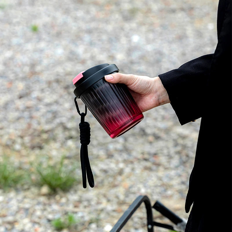 420ml Glass Coffee Cup Portable Travel High Borosilicate Glass Coffee Mug Water Bottle with Handle