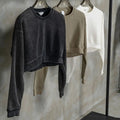 Women's Fashion Streetwear Cropped Zip Sweatshirt Vintage Wash Women Full Zip Hoodie Jacket Plain Casual Loose Sweatshirt