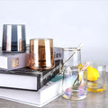 Bar Handmade Rainbow Amber Gray Water Juice Drinking Shot Glass Colorful Trapezoidal Gold Rim Electroplated Crystal Whisky Glass