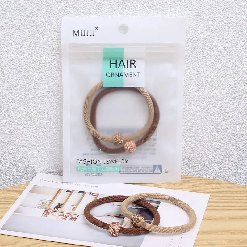 Women's 2-Piece Set of Diamond Ball Hair Ties Elastic Hair Bands with Rhinestone Tempered Diamond Ball Hair Ties for Women