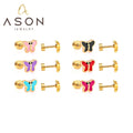 18K Gold Plated Stainless Steel Colorful Butterfly Stud Earrings Children's Earrings Set Cute Animal Jewelry for Girls