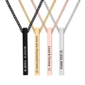 New Style Stainless Steel Necklace Gold Engraved Bar Pendant Necklace 3D Pendant Charm Cuban Chain Necklace for Men