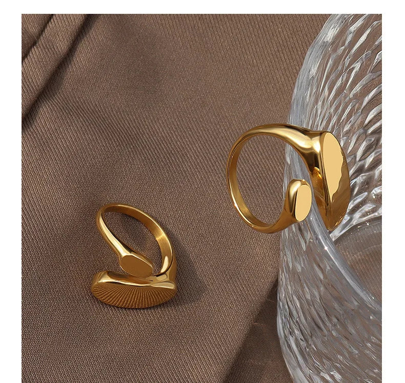 Unique Design 18K Gold Pvd Plating Titanium Stainless Steel Geometric Open Adjustable Ring for Women