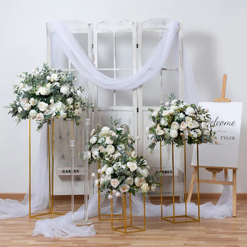 M-A281 Silk Flower Ball Stand Elegant Trumpet Vase Table Centerpiece for Wedding Table Decoration