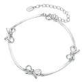 925 Sterling Silver Dainty Bow Bracelet for Women Cute Ribbon Bowknot Snake Bones Chain for Parties or Gifts
