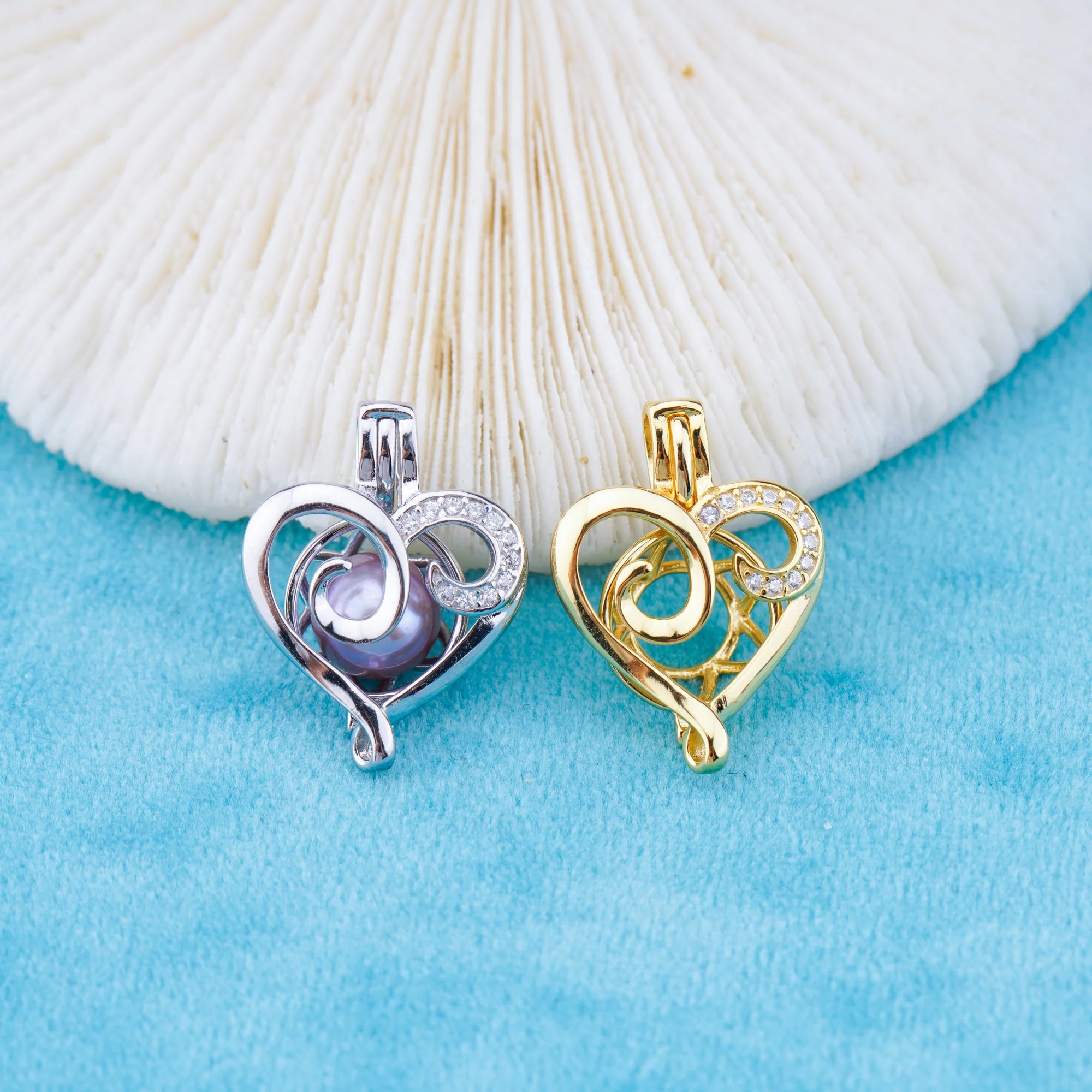 C030120 Sterling Silver Freshwater Pearl Cage Pendant Necklace Jewelry Locket for Pearl Party